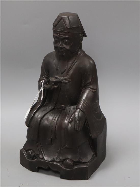 An 18th/19th century Chinese bronze figure of Wen Chang/Tsai Shen the god of wealth height 36cm